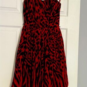 WHBM Red and Black Animal Print strapless Dress